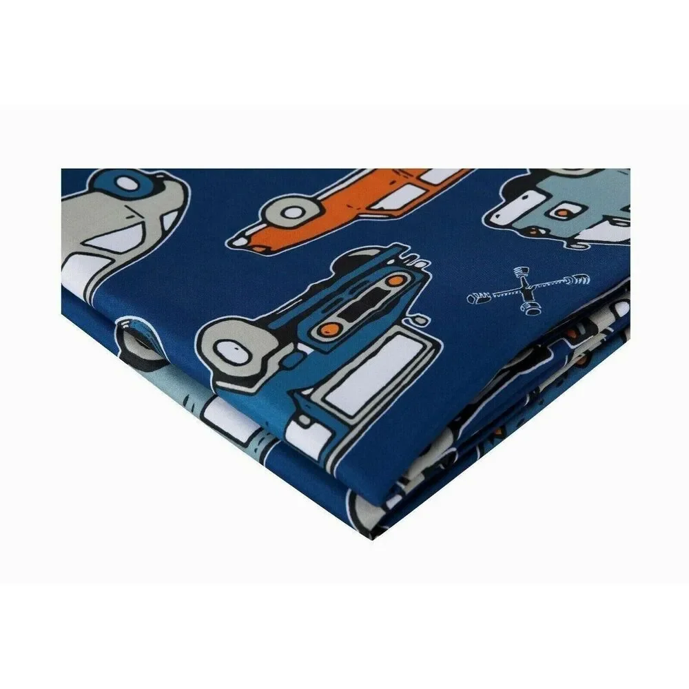 Retro Car Club Shower Curtain Truck Van Jeep Station Wagon Scooter Blue Bath NEW